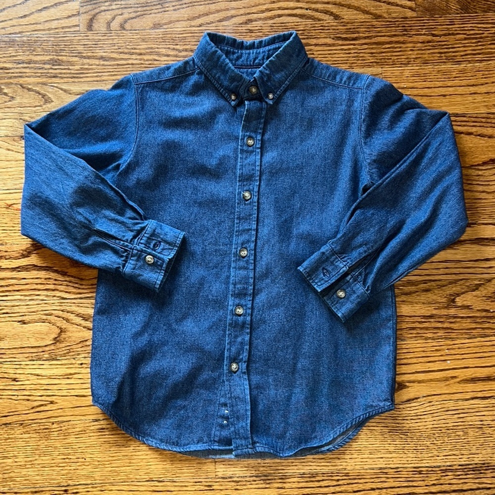 Kelly's Kids boys long sleeved button down denim Oxford shirt size 8-10 EUC